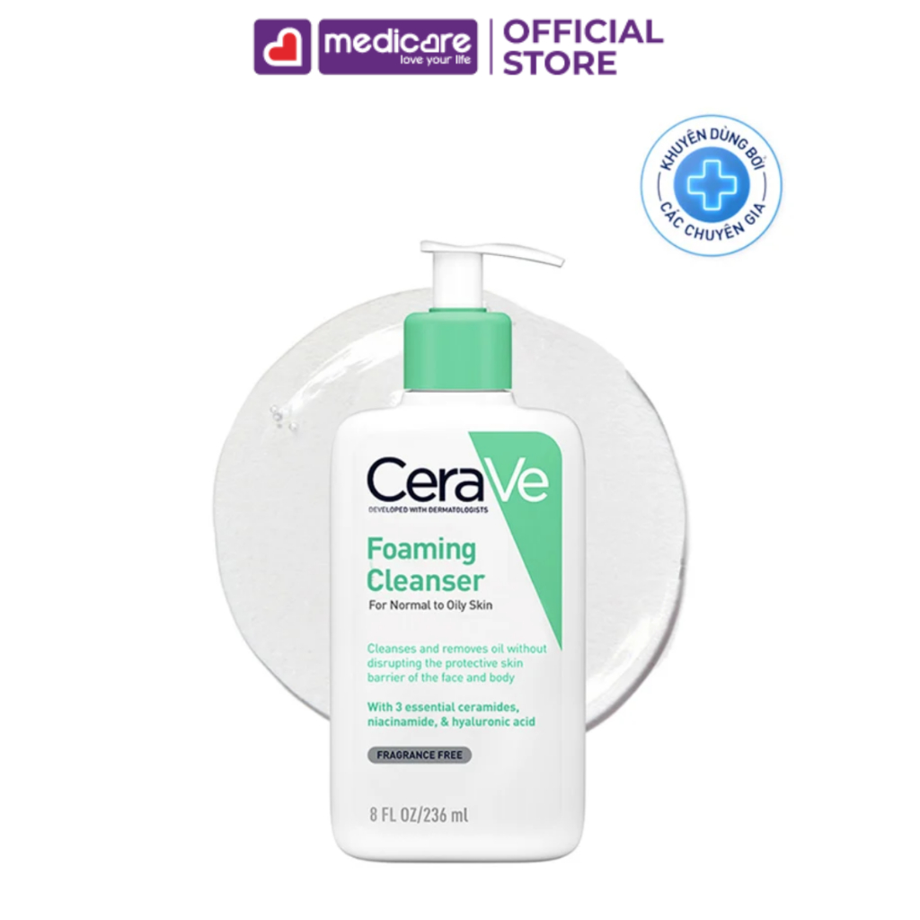 Sữa Rửa Mặt CERAVE Foaming Cleanser dành cho da thường và da dầu 473ml