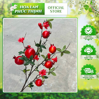 cành lựu hoa bầu 6quả 95cm, lựu giả trang trí cao cấp