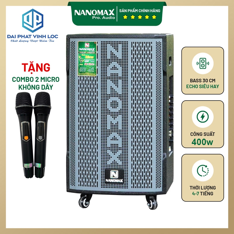 Loa Kéo Nanomax SK-12X5 400W Bass 30cm New 2025 Tặng 2 Micro Chống Hú Cao Cấp