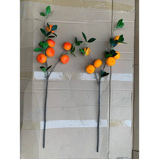 cành quýt 6 quả 80cm thân mùn, quả quýt giả trang trí cao cấp