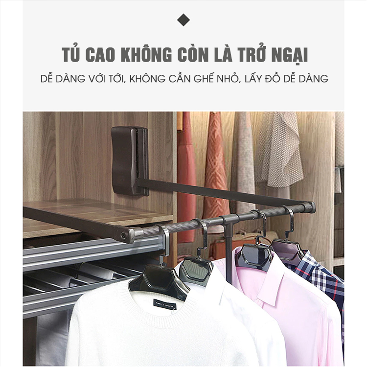 Giá treo quần áo nâng hạ có trợ lực - giúp kéo lấy đồ không tốn sức | BigBuy360 - bigbuy360.vn