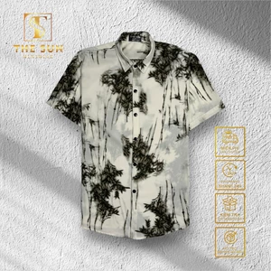 Áo Sơ Mi Lụa Họa Tiết Cành Tre 2 Màu - Cuban Shirt TS30, TS31 - Size 50-100kg - Vải Lụa Thoáng Mát, Chống Nhăn, Nhàu Tốt
