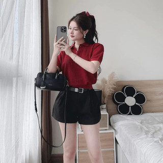 Set nữ sang chảnh, set đồ thiết kế áo polo dệt kim cộc tay phối quần short ngắn basic trẻ trung cá tính Yuumi HCOM25014