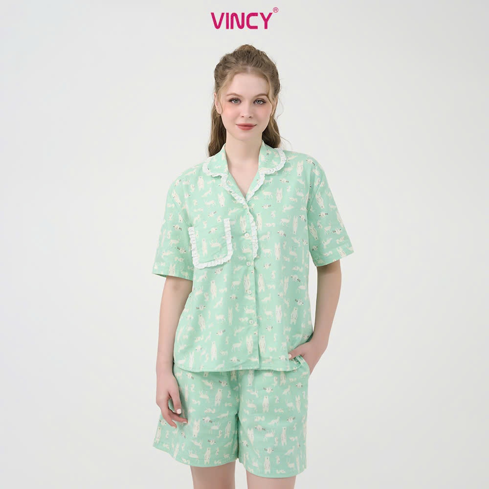 Ảnh Bộ pijama short chất kate có phối ren, họa tiết màu sắc cho Noel BSK010W41 2