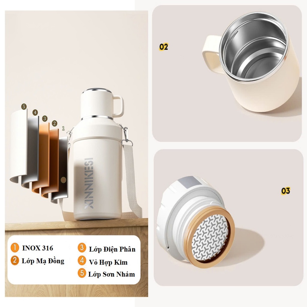 Bình Giữ Nhiệt 1500ml chất liệu INOX 316 Giữ Lạnh 36 Tiếng Giữ Nóng 24 Tiếng - NENON | BigBuy360 - bigbuy360.vn