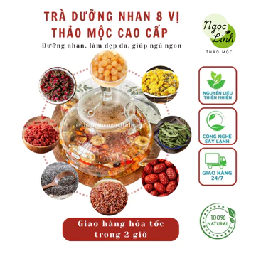 Trà dưỡng nhan 8 vị thảo mộc cao cấp hộp 30 gói [tặng bình hoặc tặng trà] Trà 8 vị trà hoa trà gạo lứt - đẹp dáng đẹp da