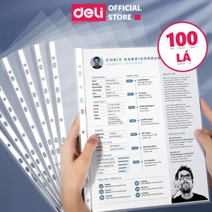 Sơ mi lỗ Deli Túi 11 lỗ lưu trữ tài liệu loại dày (tập 100 cái) dành cho văn phòng học sinh sinh viên