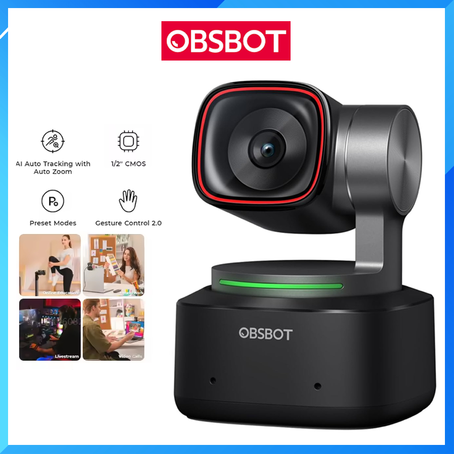 Webcam 4K OBSBOT Tiny 2 Lite - Suivi AI Automatique - 60 FPS - Micros Anti-Bruit - Pour Streaming