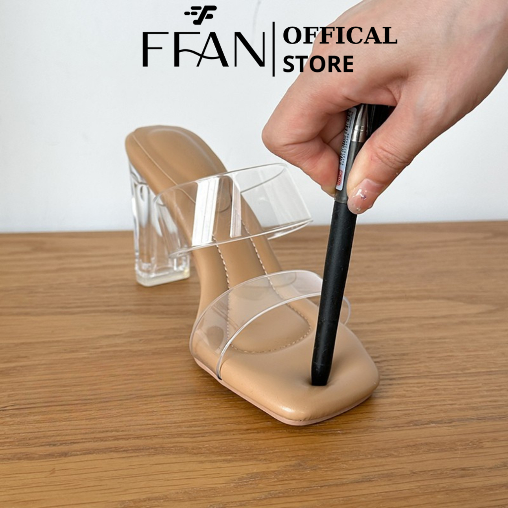 Guốc sandal [siêu êm] cao gót nữ đế vuông 5 7 9 phân mũi vuông 1685 dép quai trong FFAN STORE big size màu be nude trắng