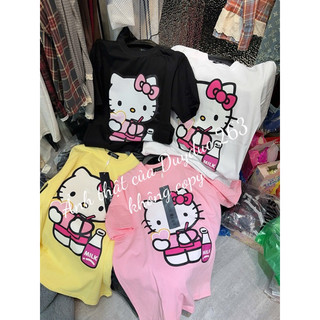[New Trend] Áo Thun Hình In Kitti Dễ Thương Màu Hồng Phấn Nhạt Chất Cotton Thời Trang Nữ Trẻ,Áo Phông In Hình Dễ Thương