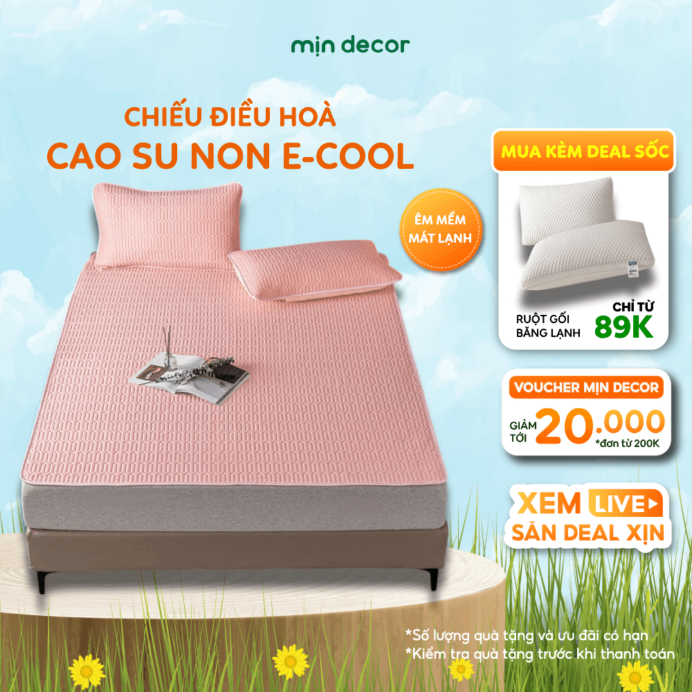 Ảnh Chiếu Điều Hoà Cao Su Non E-cool Mịn Decor Tặng Kèm 2 Vỏ Gối Nằm, Chiếu Dày 3mm Mềm Mát Màu Trơn 1