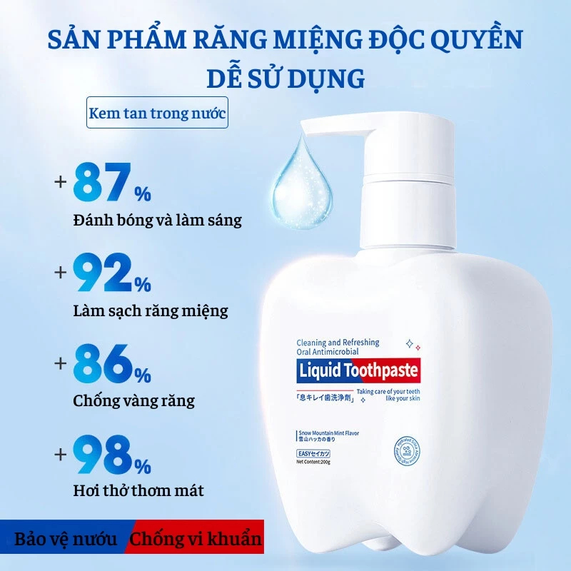 Kem Đánh Răng LIQUID Toothpaste Làm Trắng Răng, Giảm Ố Vàng, Khử Mùi, Loại Bỏ Vi Khuẩn Và Giữ Hơi Thở Thơm Mát
