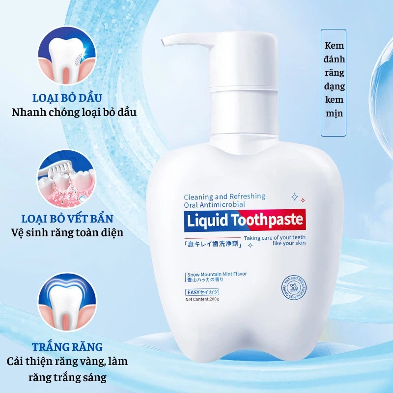 Kem Đánh Răng LIQUID Toothpaste Làm Trắng Răng, Giảm Ố Vàng, Khử Mùi, Loại Bỏ Vi Khuẩn Và Giữ Hơi Thở Thơm Mát