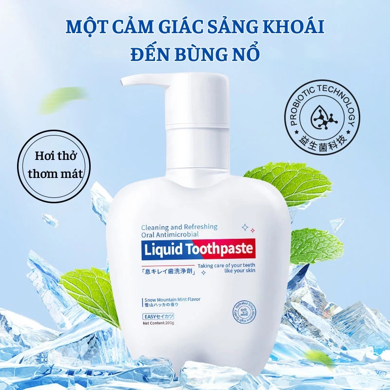 Kem Đánh Răng LIQUID Toothpaste Làm Trắng Răng, Giảm Ố Vàng, Khử Mùi, Loại Bỏ Vi Khuẩn Và Giữ Hơi Thở Thơm Mát