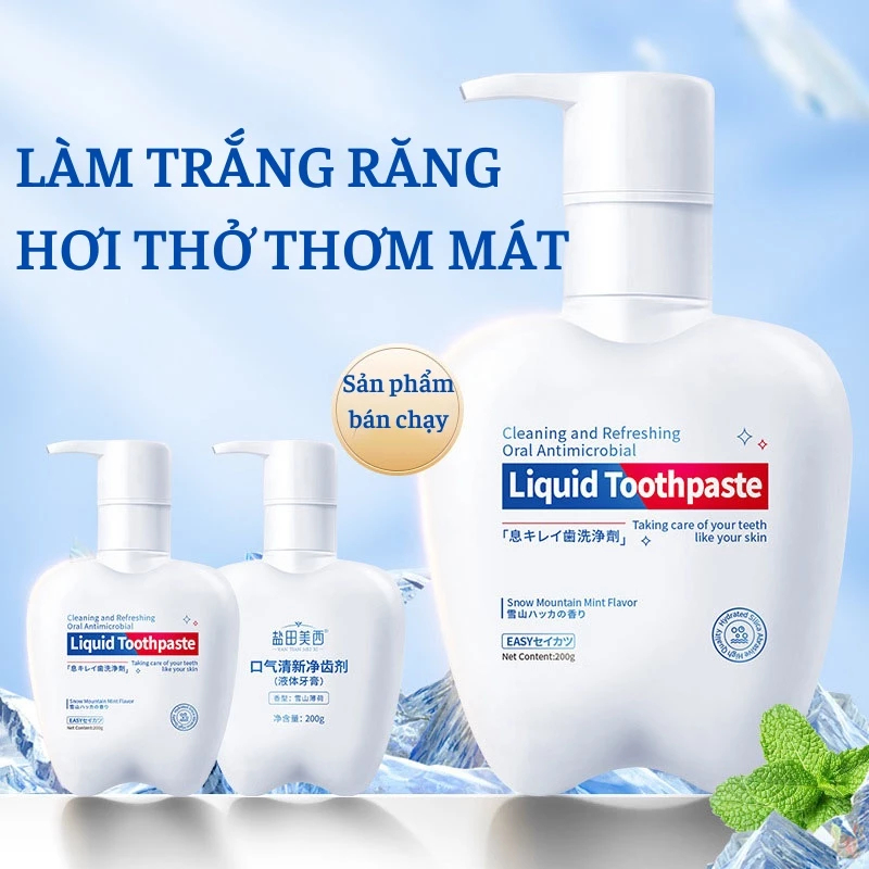 Kem Đánh Răng LIQUID Toothpaste Làm Trắng Răng, Giảm Ố Vàng, Khử Mùi, Loại Bỏ Vi Khuẩn Và Giữ Hơi Thở Thơm Mát