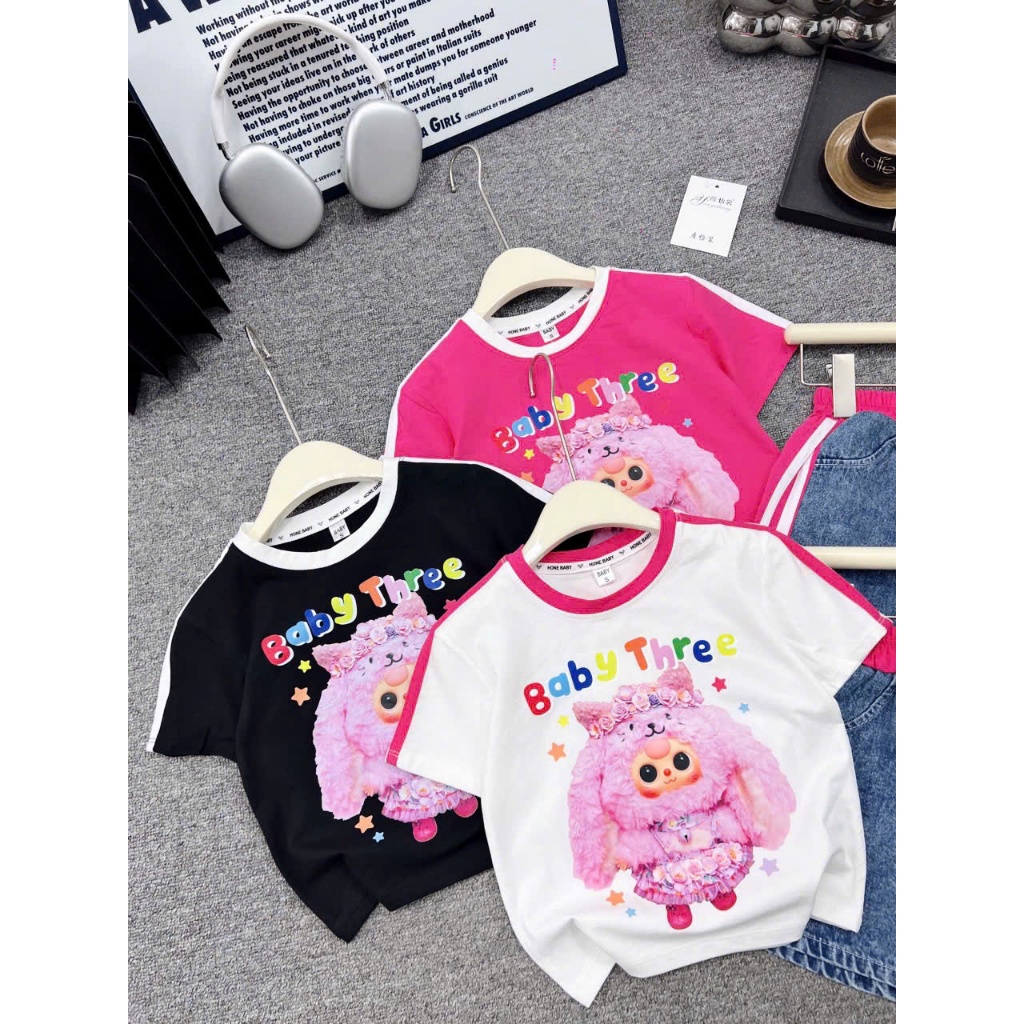 ÁO CỘC TAY BABY THREE CHẠY RÓT CHO BÉ GÁI SIZE 6-18KG