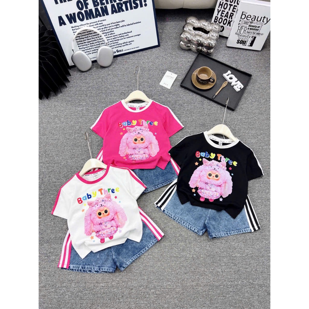 ÁO CỘC TAY BABY THREE CHẠY RÓT CHO BÉ GÁI SIZE 6-18KG