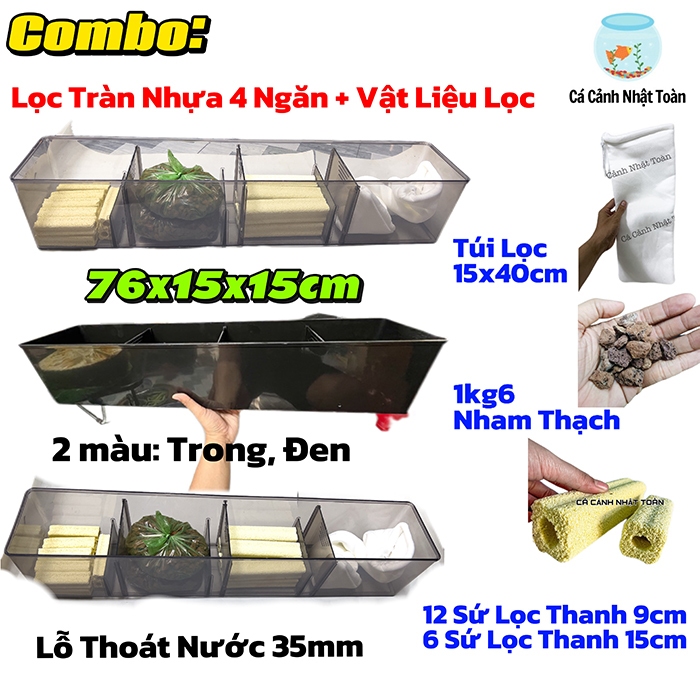 Combo Lọc Tràn Nhựa 76x15x15cm Kèm Vật Lọc Nước Bể Cá Cảnh, Chưa Kèm Bơm (Lọc Cứng Cáp, Chắc Chắn)