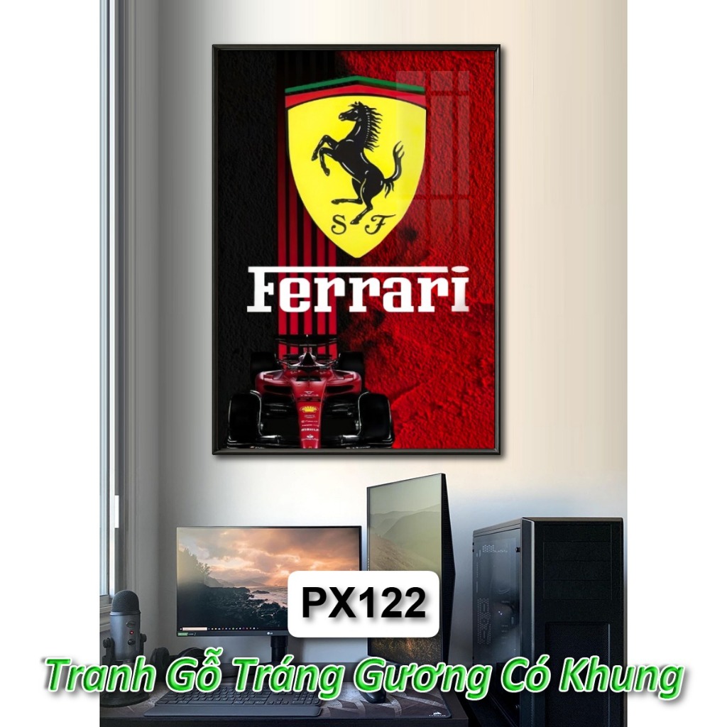 Tranh Poster Siêu Xe Ferrari, Lamborghini,... Tráng Gương Khung Composite Decor Treo Tường