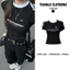Áo Thun Babytee Nữ Cổ Tròn Phối Viền In Chữ TUANLECLOTHING Màu Đen Phong Cách Đơn Giản Đường Phố