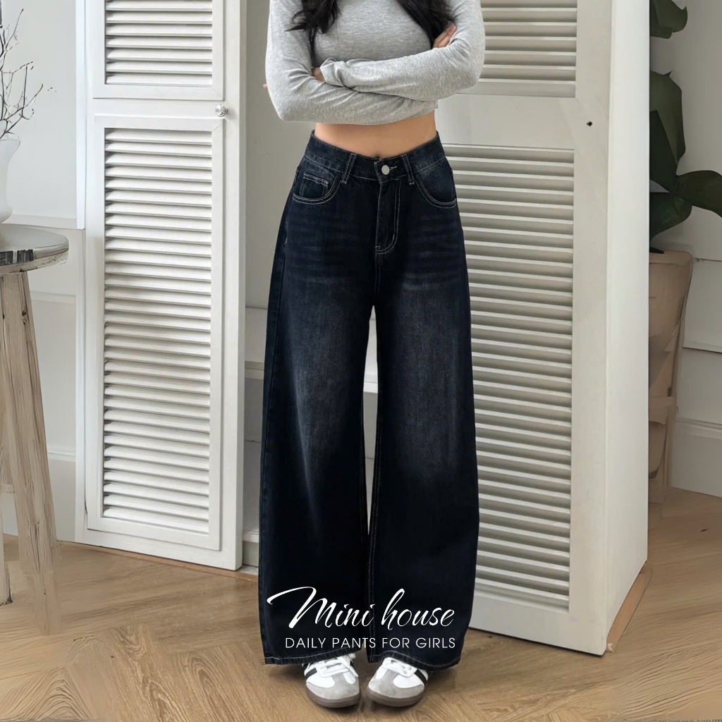 𝐌𝐢𝐧𝐢 𝐇𝐨𝐮𝐬𝐞 - Quần jeans ống rộng Wash trắng basic cho nữ Women MINI01 Ong Pants