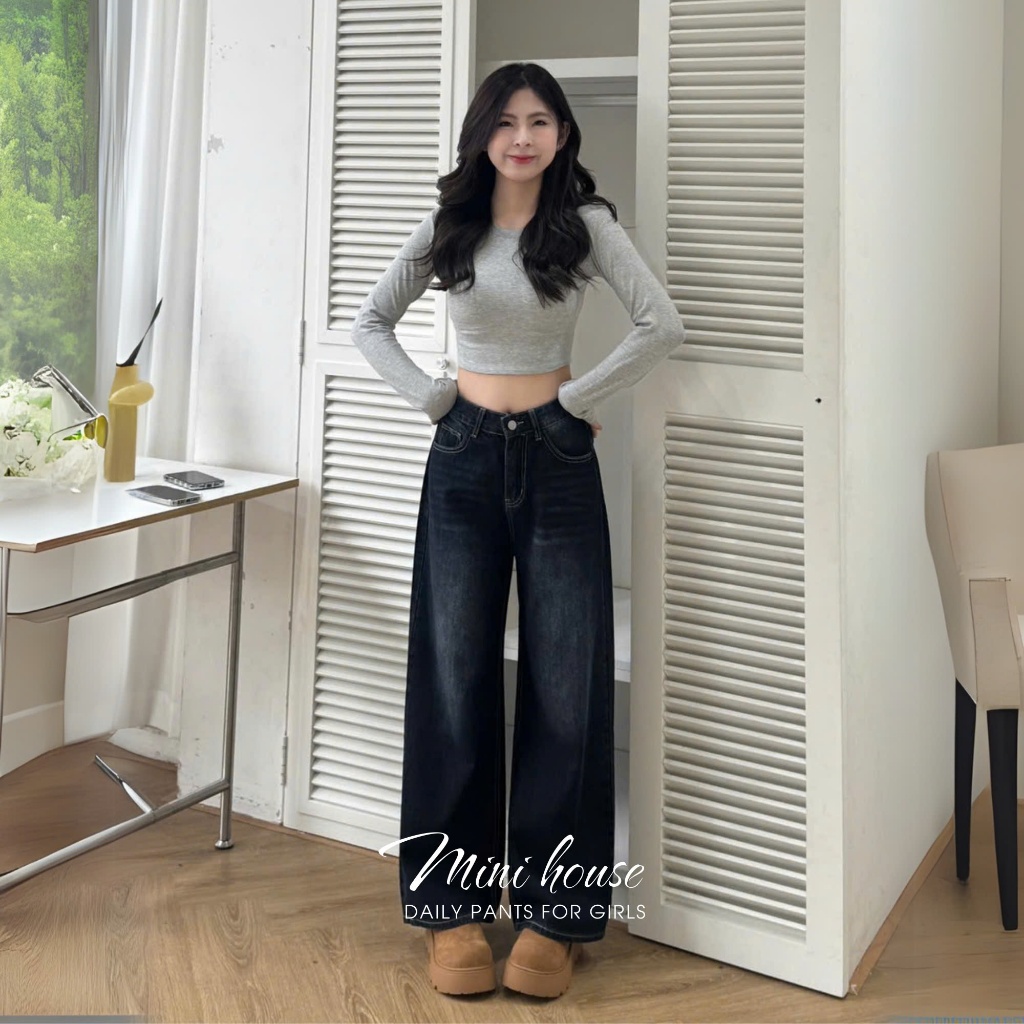 𝐌𝐢𝐧𝐢 𝐇𝐨𝐮𝐬𝐞 - Quần jeans ống rộng Wash trắng basic cho nữ Women MINI01 Ong Pants