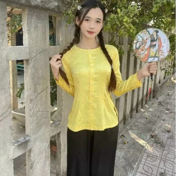 ÁO BÀ BA GẤM CÓ BIGSIZE 6XL áo bà ba gấm cổ tròn truyền thống -đồ lam nữ - áo kiểu nữ (BÁN ÁO RIÊNG QUẦN RIÊNG )