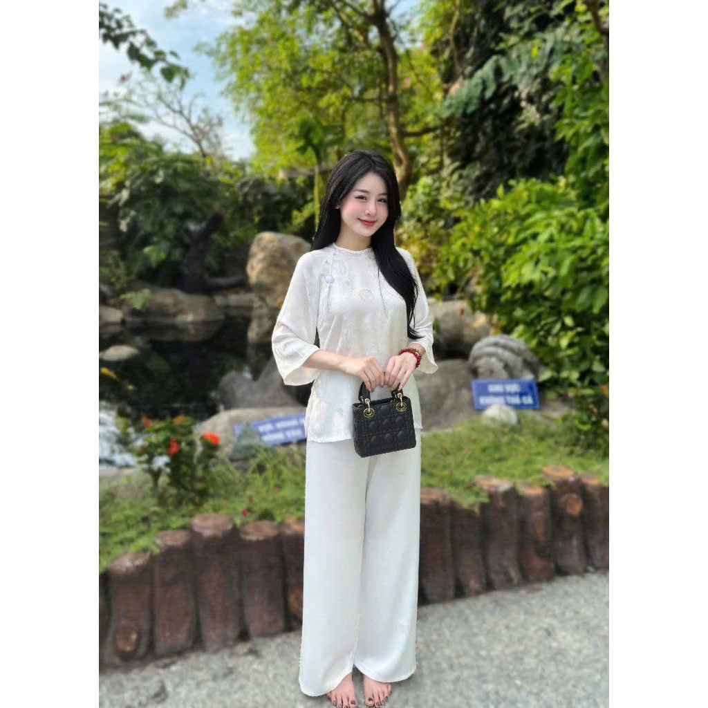 Đồ Lam Đi Lễ Chùa  Tịnh Tâm Lụa Gấm Phượng Đằng Mềm Mại Sang Trọng Thanh Lịch Mới Nhất 4 Size S,M,L,XL
