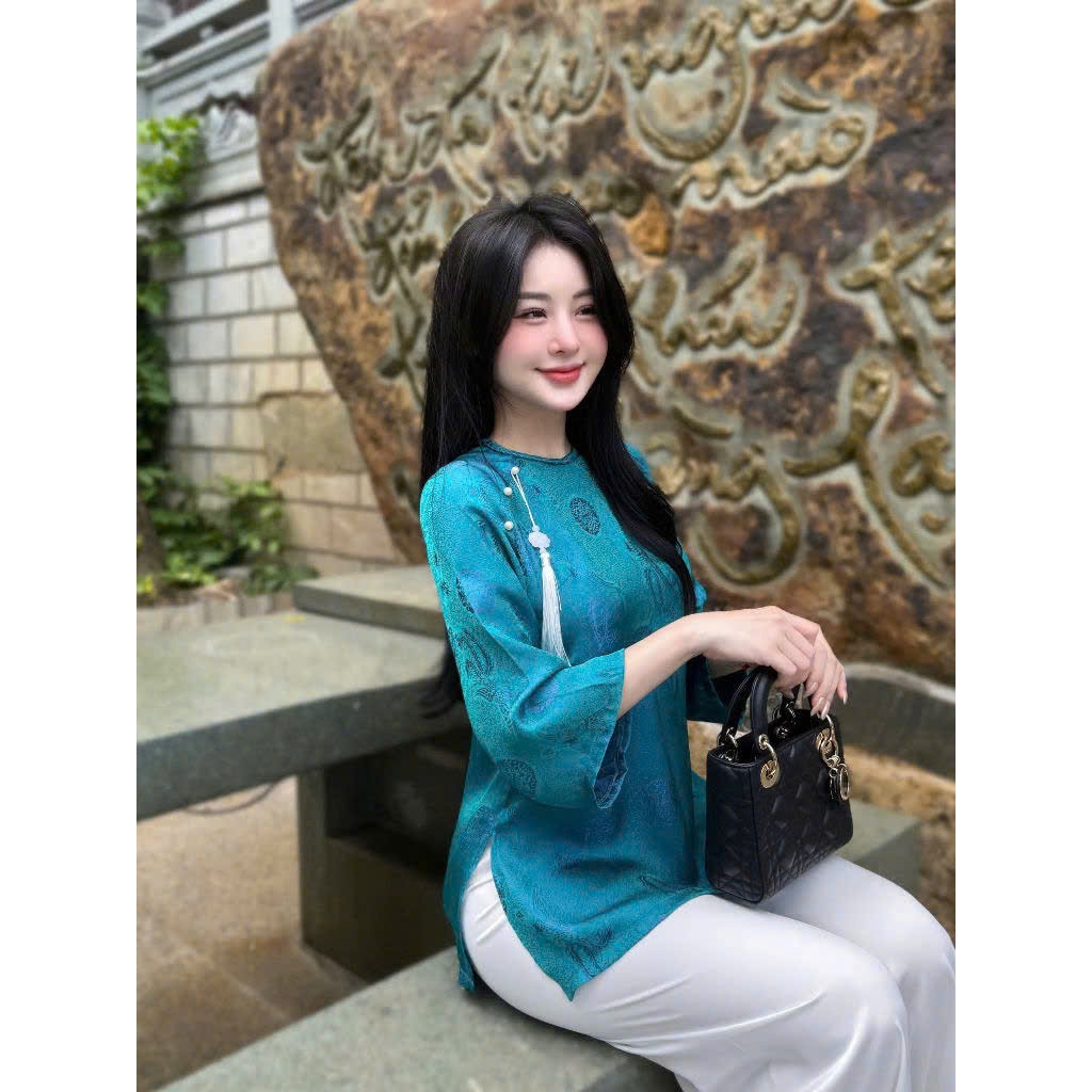 Đồ Lam Đi Lễ Chùa  Tịnh Tâm Lụa Gấm Phượng Đằng Mềm Mại Sang Trọng Thanh Lịch Mới Nhất 4 Size S,M,L,XL