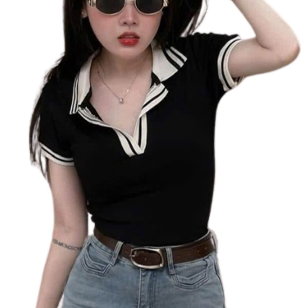 Áo thun nữ polo bigsize áo thun tay ngắn cổ trụ vải borip ôm body đẹp dễ thương ESHOP áo phong nữ MS371