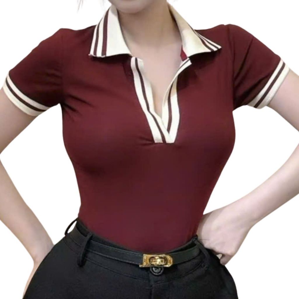 Áo thun nữ polo bigsize áo thun tay ngắn cổ trụ vải borip ôm body đẹp dễ thương ESHOP áo phong nữ MS371