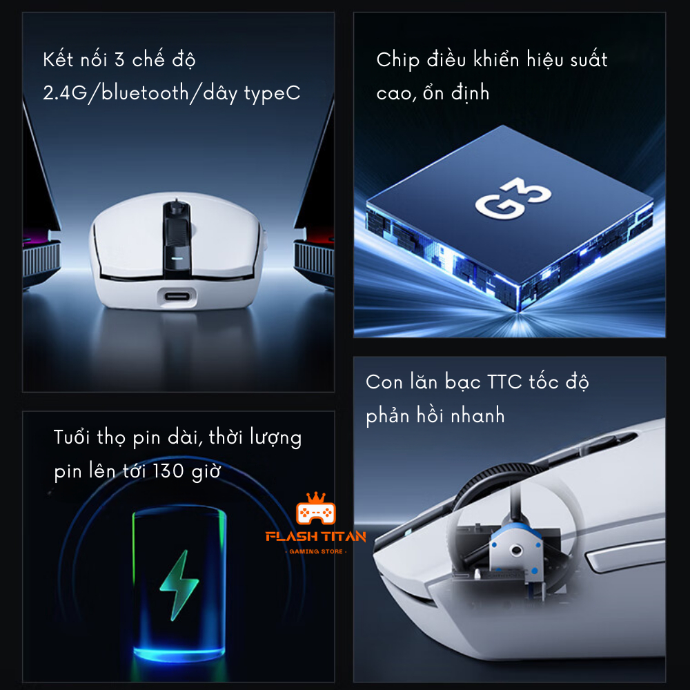 Chuột Máy Tính Không Dây Mchose G3 - 3 Chế Độ Kết Nối - Chip PAW3311 - Trọng lượng nhẹ tuổi thọ cao | BigBuy360 - bigbuy360.vn