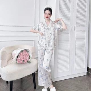 Đồ ngủ nữ mặc nhà pijama lụa latin cao cấp tay ngắn họa tiết dễ thương có bigsize