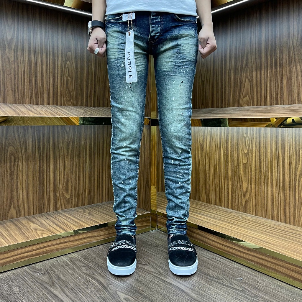 quần Jeans nam xanh rêu pơ pồ trơn màu bụi vảy sơn bốn cúc Menswear Menswear
