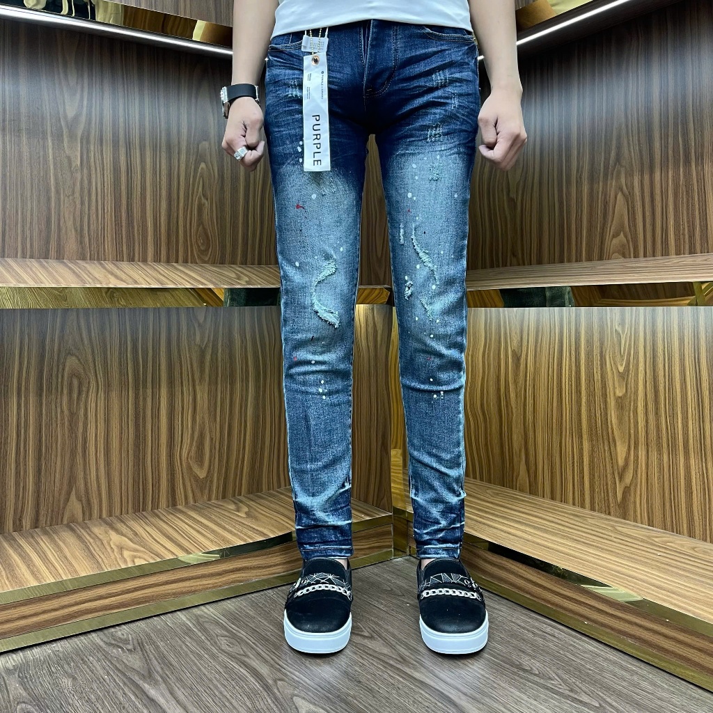 quần Jeans nam xanh pơ pồ xanh màu bụi bản 4 cúc tang lụa