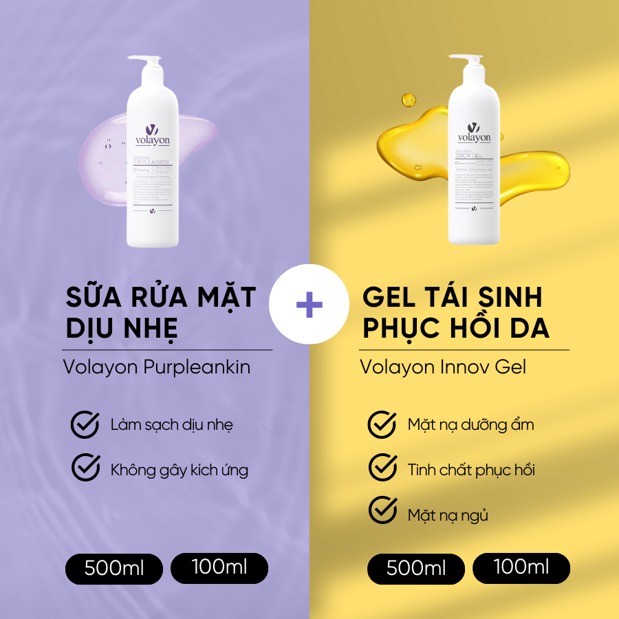 Ảnh Combo Sữa Rửa Mặt Dịu Nhẹ Volayon Purpleankin + Gel Tái Sinh Phục Hồi Da Volayon Innov Gel 2