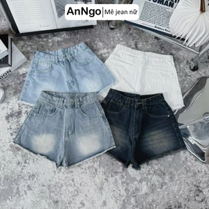 Quần short jean nữ lưng cao ống rộng không rách, loang màu nhẹ cá tính Anngo - AT527