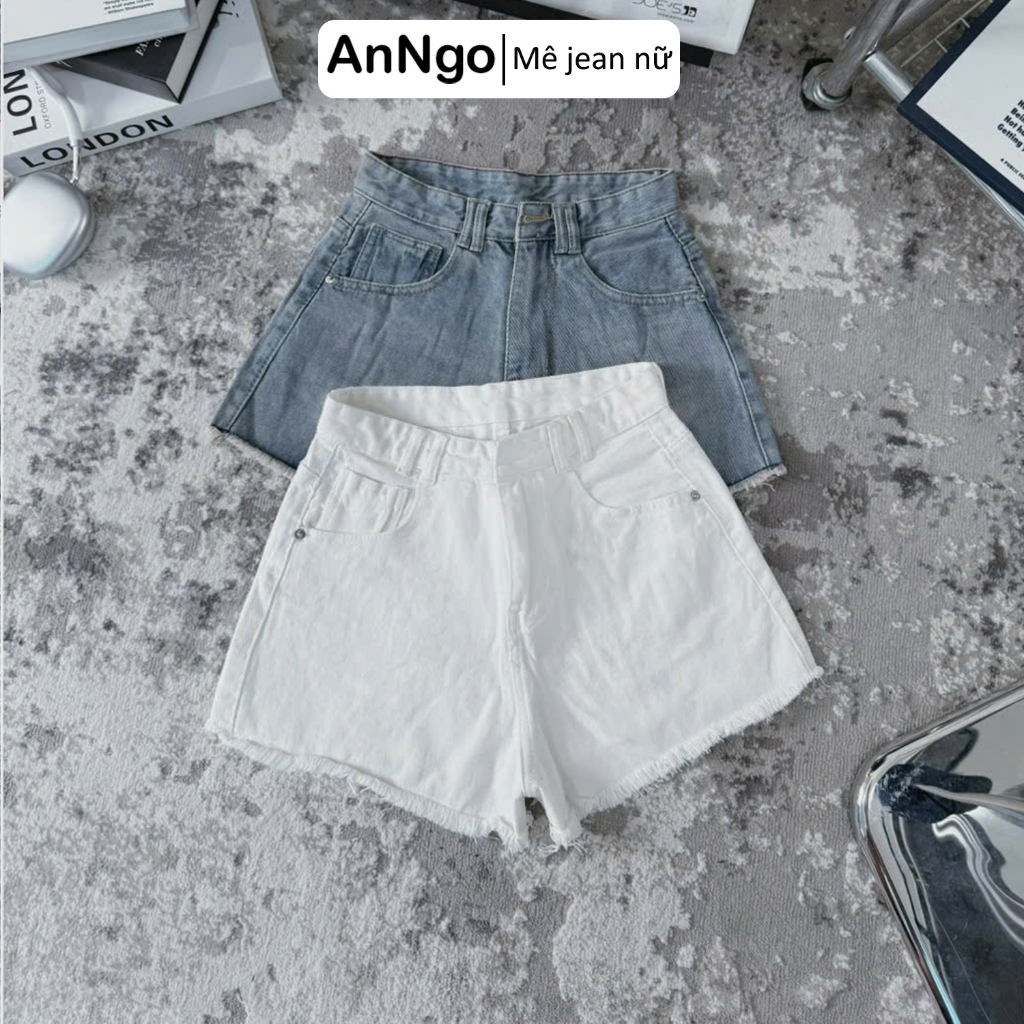 (Có big size) Quần short jean nữ lưng cao ống rộng không rách, loang màu nhẹ cá tính Anngo - AT527