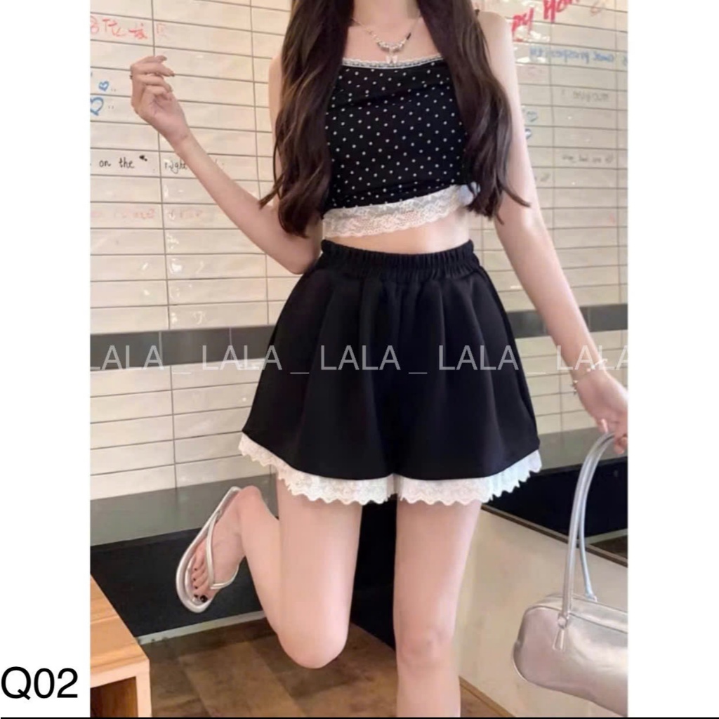Sooc phối ren chất dày dặn lên form đẹp, quần đùi ống rộng giả váy LALASTORE Q02