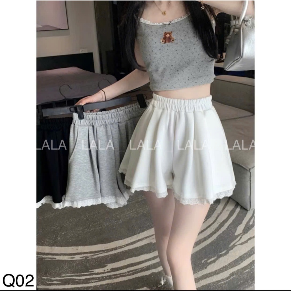 Sooc phối ren chất dày dặn lên form đẹp, quần đùi ống rộng giả váy LALASTORE Q02