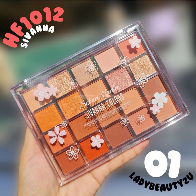 Bảng mắt Sivanna 20 ô HF1012 Sakura Garden. Chất phấn sáp, màu sắc thời trang.