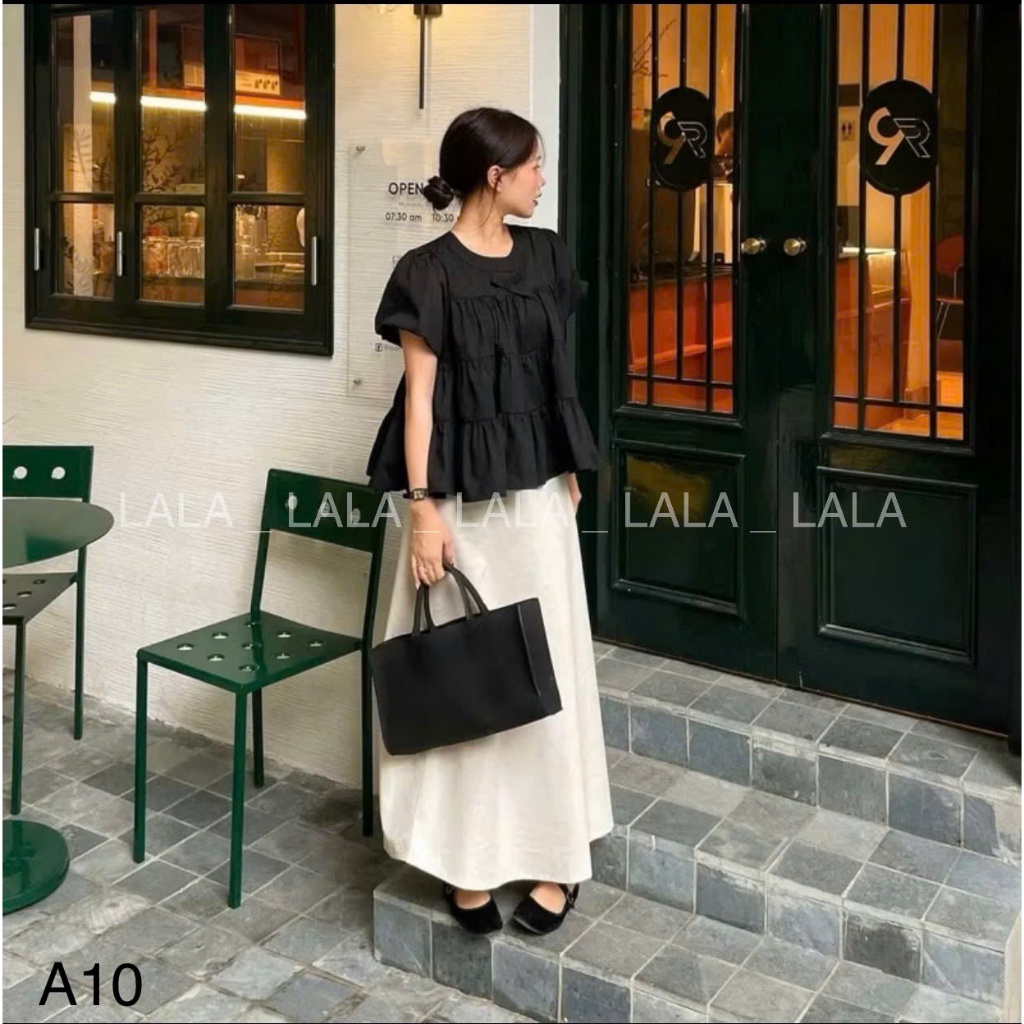 Áo baby doll vitage cực dễ phối đồ, 3 tầng đính nơ ngực siêu xinh LALASTORE A10