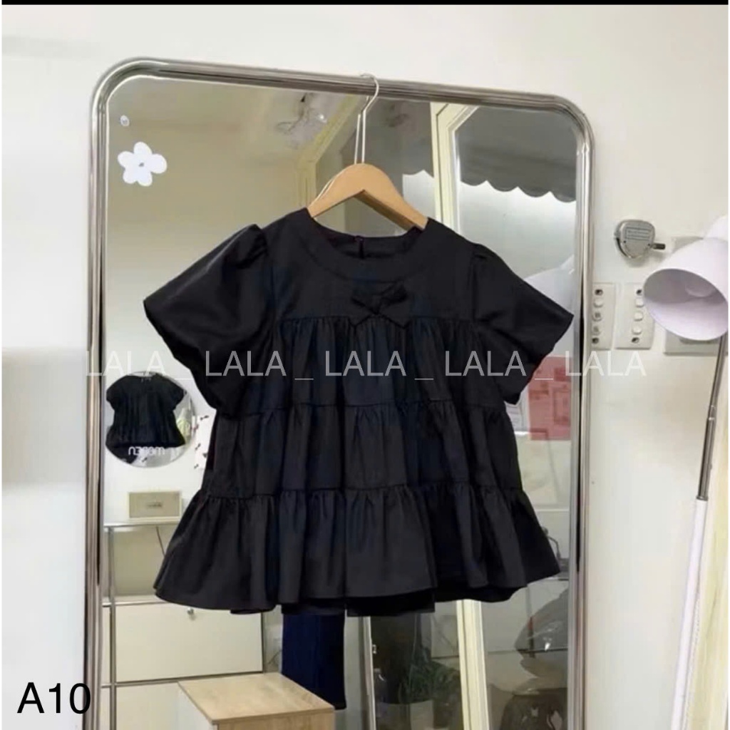 Áo baby doll vitage cực dễ phối đồ, 3 tầng đính nơ ngực siêu xinh LALASTORE A10