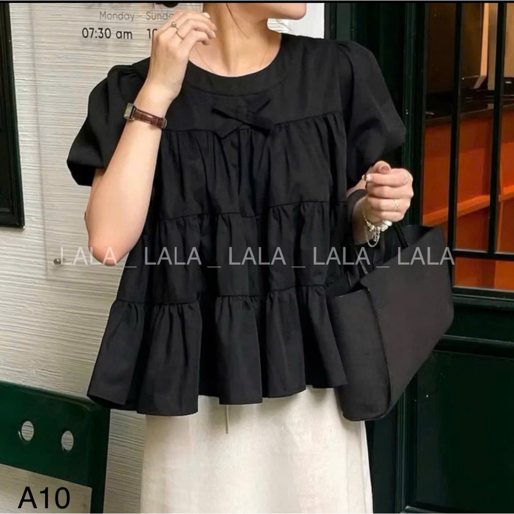 Áo baby doll vitage cực dễ phối đồ, 3 tầng đính nơ ngực siêu xinh LALASTORE A10