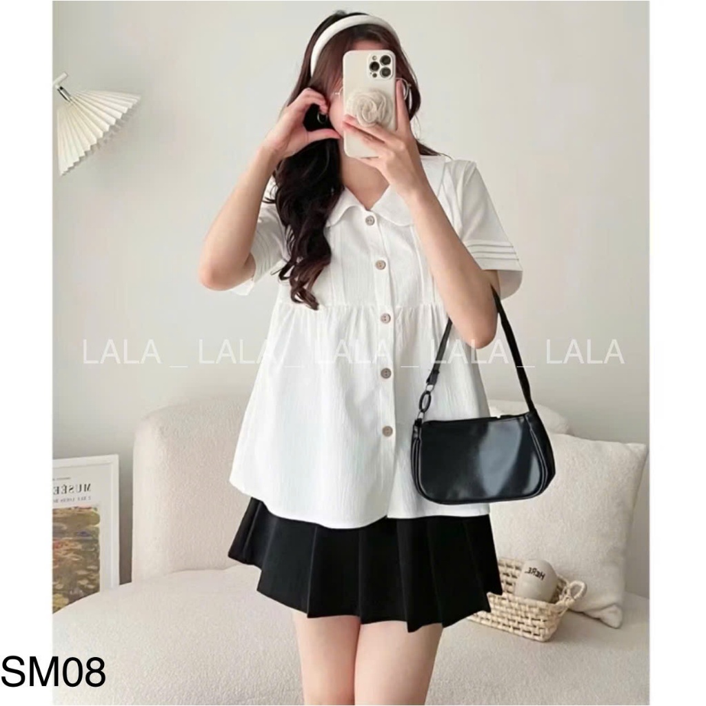 Sơ mi cổ sen dáng babydoll đơn giản dễ mặc LALASTORE SM08