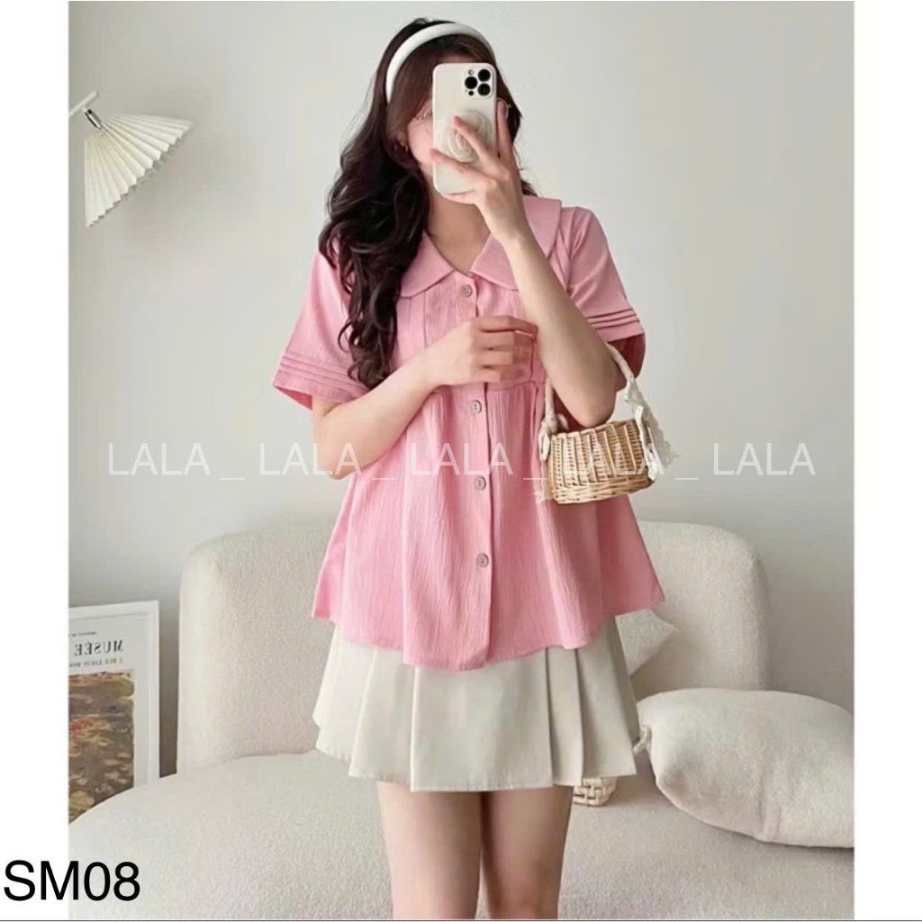 Sơ mi cổ sen dáng babydoll đơn giản dễ mặc LALASTORE SM08