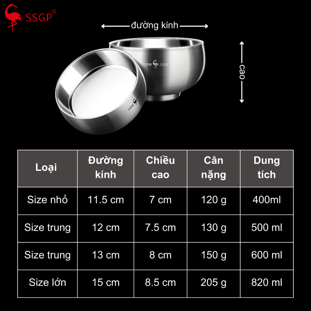 Chén inox 316L Frankfurt đa năng SSGP  SS30311 chén ăn cơm, chén inox cao cấp, bát inox, bát ăn cơm