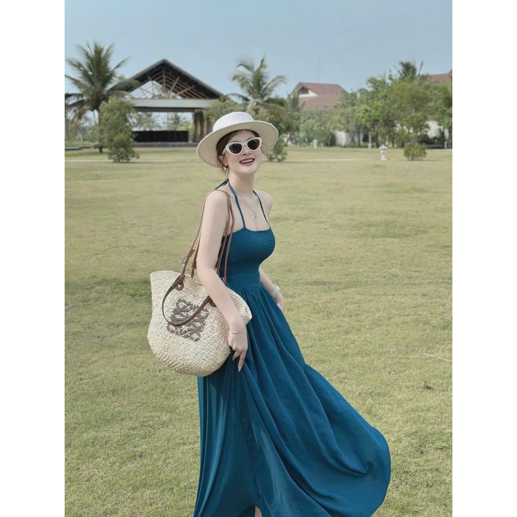 Ms 077 MAXI XANH Thời Trang Đi Biển Sét áo lông vũ mặc dc 2 kiểu chuẩn hình chân váy có lót quần đầy đủ cao cấp HAN.SHOP