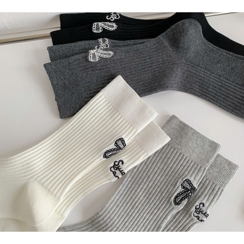 Vớ Tất nữ thêu hình Nơ, chữ SWEET loại đẹp 4 màu siêu dễ thương, xinh xắn
