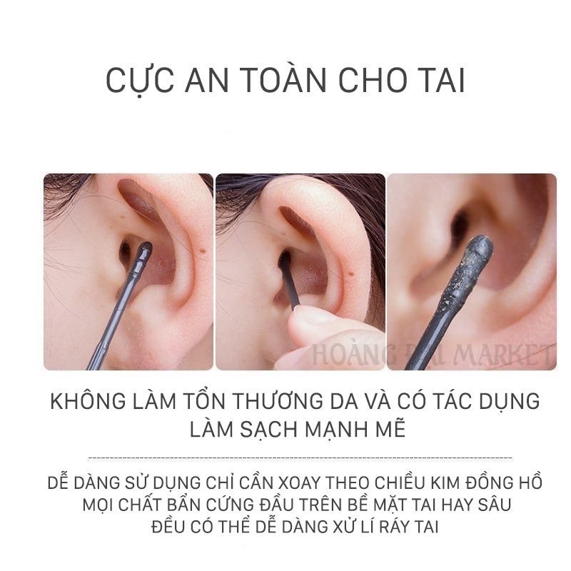 [RẺ NHẤT]- 10 VỈ Tăm Lấy Ráy Tai Tự Dính Dạng Xoắn Ốc Màu Đen Dùng 1 Lần Tiện Dụng (Tăm Ráy Tai Đen)